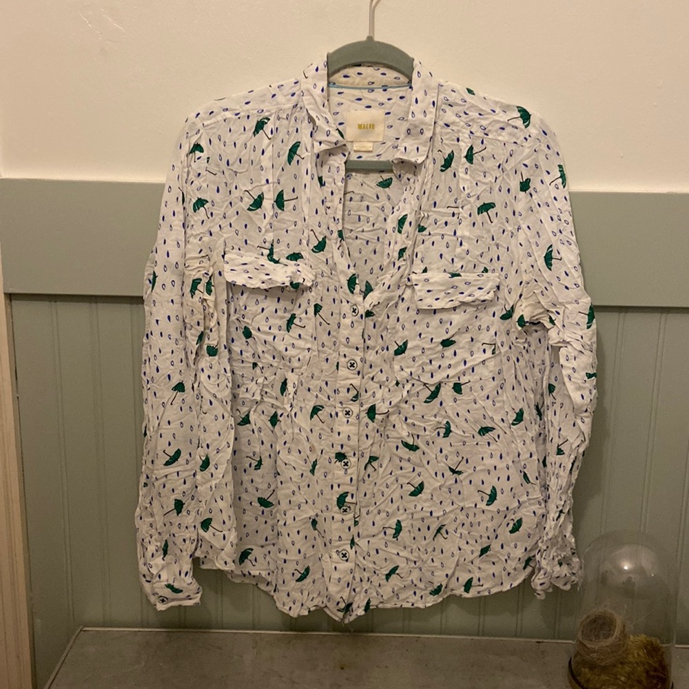 Anthropologie Maeve Printed Umbrella and Raindrop Top, Size 14